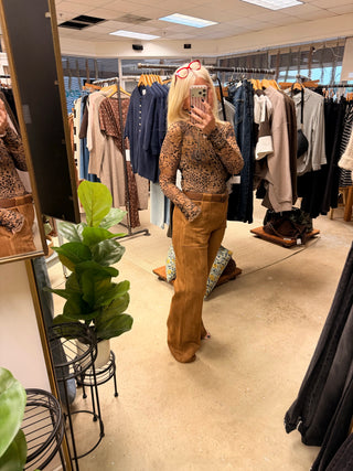 Diana Faux Suede Wide Leg Pant - Brown