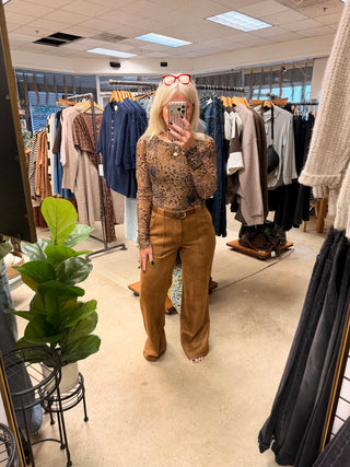 Diana Faux Suede Wide Leg Pant - Brown
