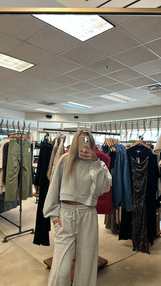 Nara Semi-Cropped Crewneck and Wide Leg Pants Set Heather Grey