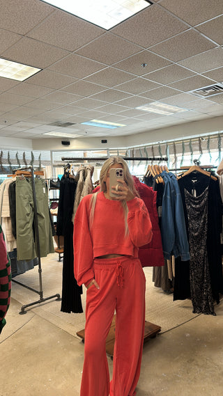 Nara Semi-Cropped Crewneck and Wide Leg Pants Set Grapefruit