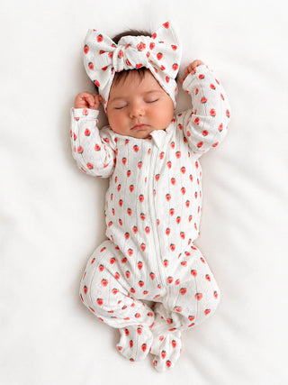 White Strawberry 2-Way Zip Footie