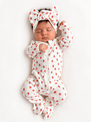 White Strawberry 2-Way Zip Footie