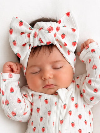 White Strawberry Pointelle Bow
