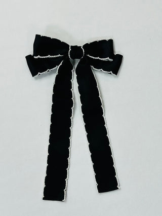 Black Scalloped Edge Bow with White Edging