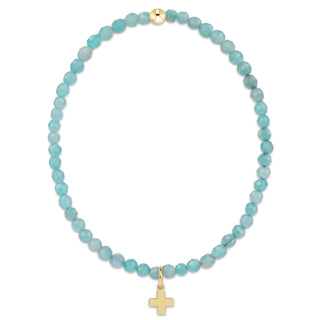 Classic Amazonite 3mm Bracelet - Signature Cross Gold Charm // Enewton