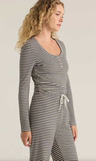 Z - Supply Constance Stripe Top - Light Oatmeal Heather