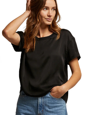 Perfect White Tee Delphine Satin Crew Tee - True Black