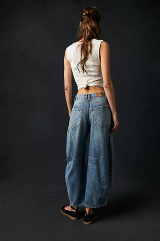 Free People Good Luck Mid Rise Barrel Jeans - Ultra Light Beam