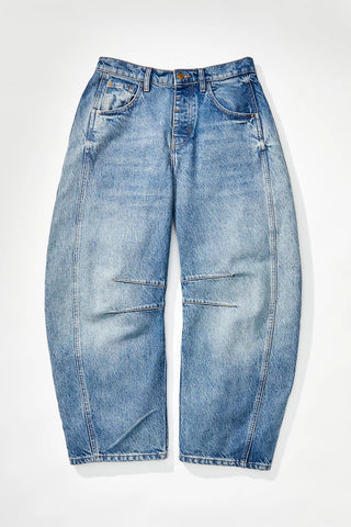 Free People Good Luck Mid Rise Barrel Jeans - Ultra Light Beam