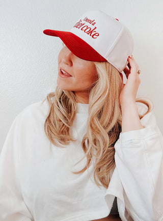 I Need a Diet Coker Embroidered Trucker Hat - Red and White