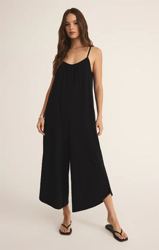 Z-Supply Textured Flared Jumpsuit- Black