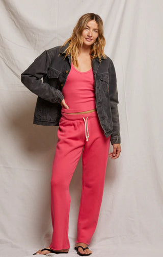 Perfect White Tee- Collins Fleece Straight Leg Sweatpant- Pink Bloom