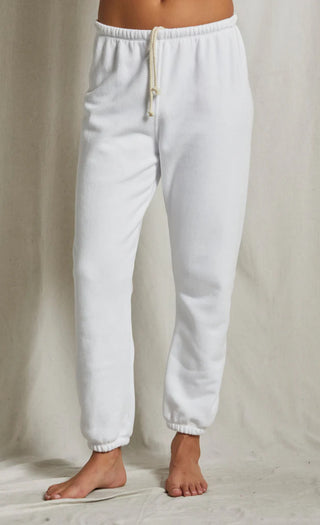 Perfect White Tee- Stevie Fleece Easy Sweatpant- White