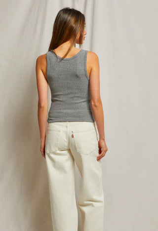 Perfect White Tee- Maria Structred Rib V-Neck Tank- Dark Heather Gray