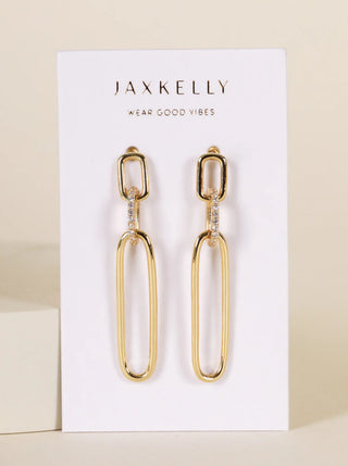 JAXKELLY Pave Link Drop Gold Earrings