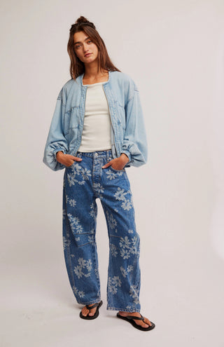 Free People Good Luck Printed Barrel Jeans - Laser Daisy