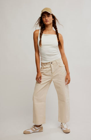 Free People Deep Trance Dropped Boyfriend Jeans - Casual Khaki