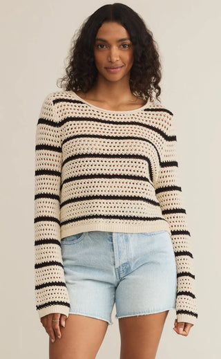 Z Supply Kit Striped Crochet Sweater - Sea Salt