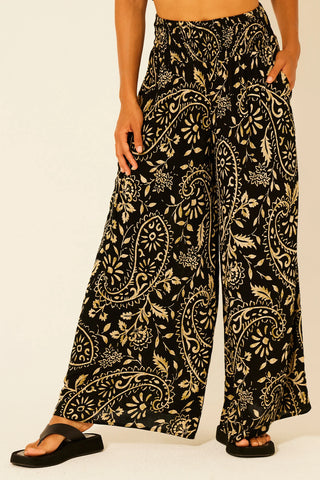 Bila 77 Califa Pant- Black and Taupe Paisley