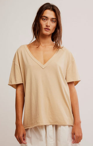 Free People Nina V Neck Tee - Oat Latte