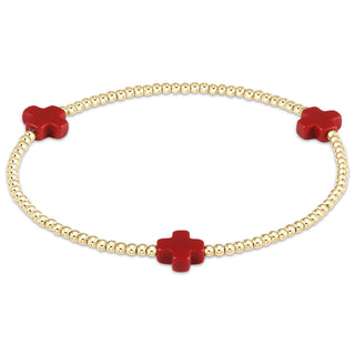 Signature Cross Small 2mm Gold Bracelet - Red // Enewton