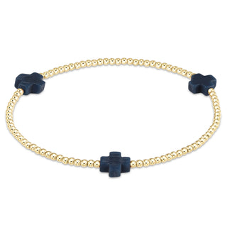 Signature Cross Small 2mm Gold Bracelet - Navy // Enewton