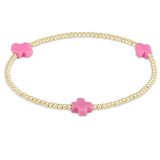 Signature Cross 2mm Gold Bracelet - Bright Pink // Enewton