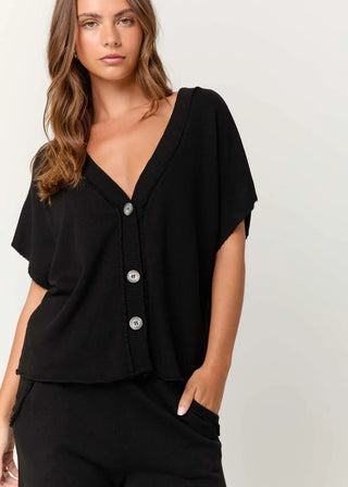 Project Social T- Dorian Button Front Top- Black