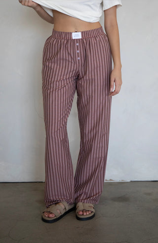 Faye Plaid Straight Leg Pajamas- Rust