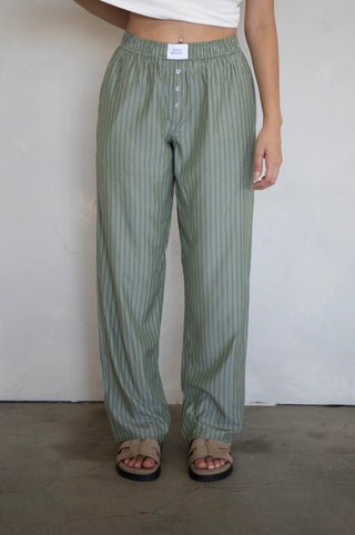 River Striped Straight Leg Pajamas- Olive