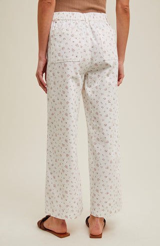 Bellarose Woven Floral Pants- White and Rose