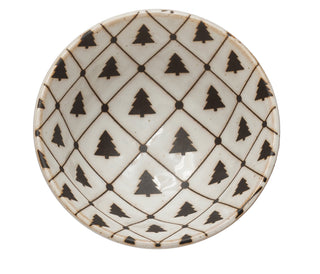 Stoneware Dish with Tree Pattern, Reactive Glaze