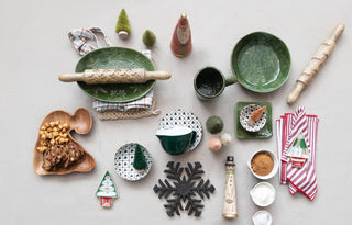 Stoneware Dish with Tree Pattern, Reactive Glaze