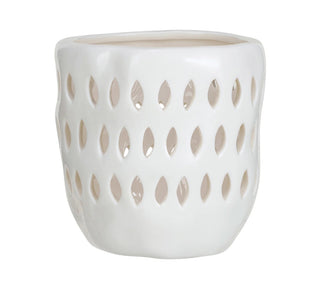 Stoneware Bisque Tealight/Votive Holder w/ Cut-Outs, White