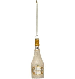 Glass Champagne Bottle Ornament with Glitter