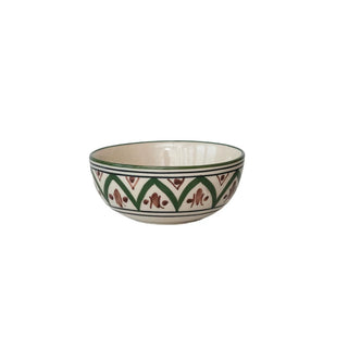 Hand-Painted Stoneware Bowl w/ Design, Cream Color, Brown & Green , 4 " Round