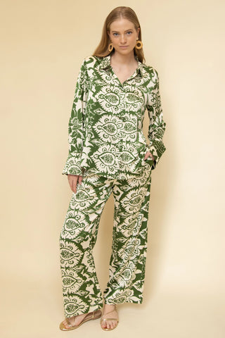 Danica Printed Satin Button Top