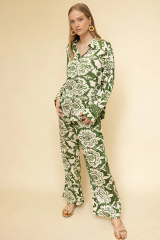 Danica Printed Satin Button Top
