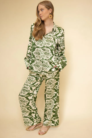Danica Printed Satin Button Top