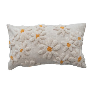 Cotton Slub Lumbar Pillow w/ Tufted Flowers - 24” x 14”