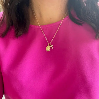 Gold Cross and Virgin Mary Necklace