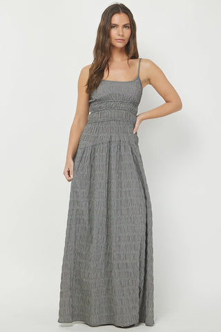 Gingham Seersucker Smocked Waist Maxi Dress