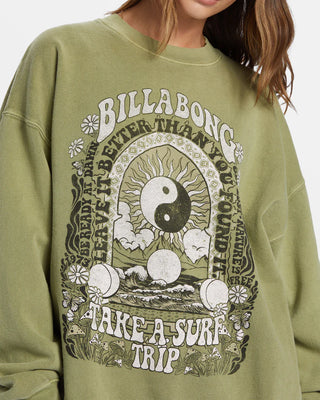 Billabong Ride in Oversized Crewneck- Avocado