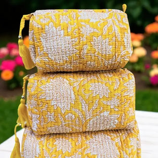 Ruthie Yellow Floral Print Cosmetic Bag