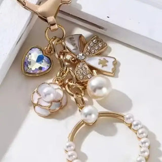 Heart, Flower and Ring Pendant Purse Charm