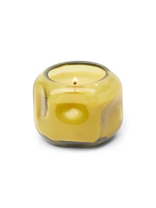 Basalt Organic Shaped Tinted Glass Candle: Tobacco & Patchouli 5 oz. (Yellow)