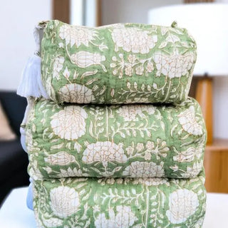 Kiara Green Floral Print Cosmetic Bag Set