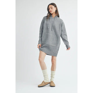 Jaden Hooded Sweater Mini Dress Grey