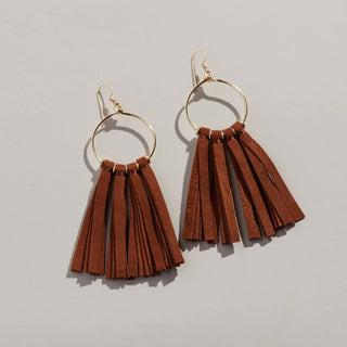 Tan Ravenna Tassel Hoop Earrings Tan