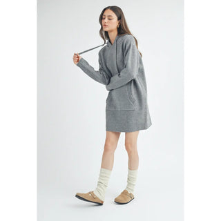 Jaden Hooded Sweater Mini Dress Grey